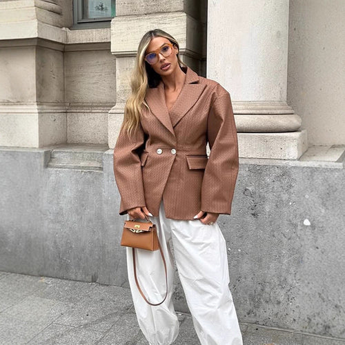 Women's Boxy Blazer with tailored draping and structured faux leather look Amarae