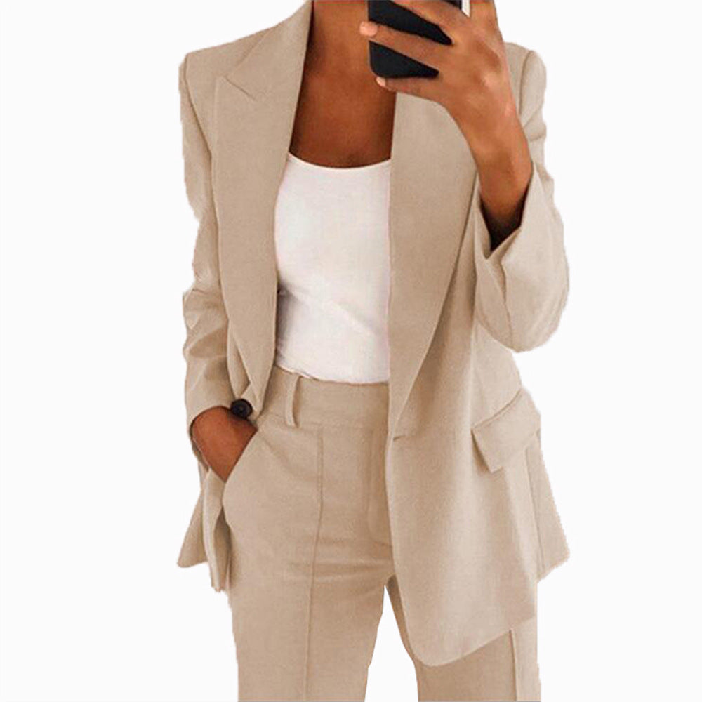 Women's Two-Piece Business Suit with Oversized Blazer and High-Waisted Pleated Trousers Amarae