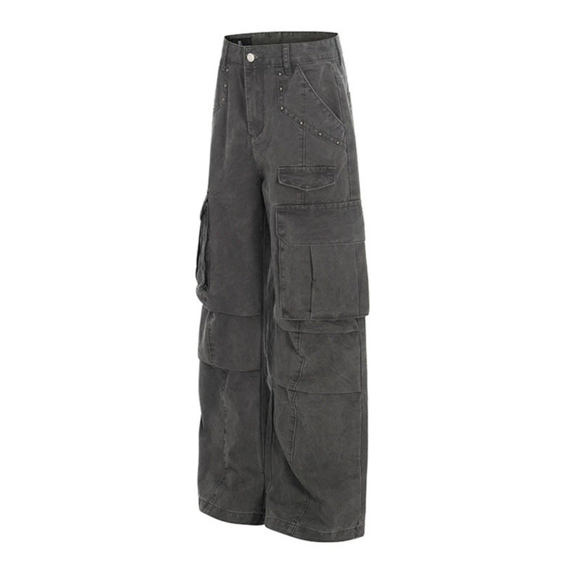 Women High-Waisted Utility Cargo Pants in Worn Look with Wide Leg Amarae