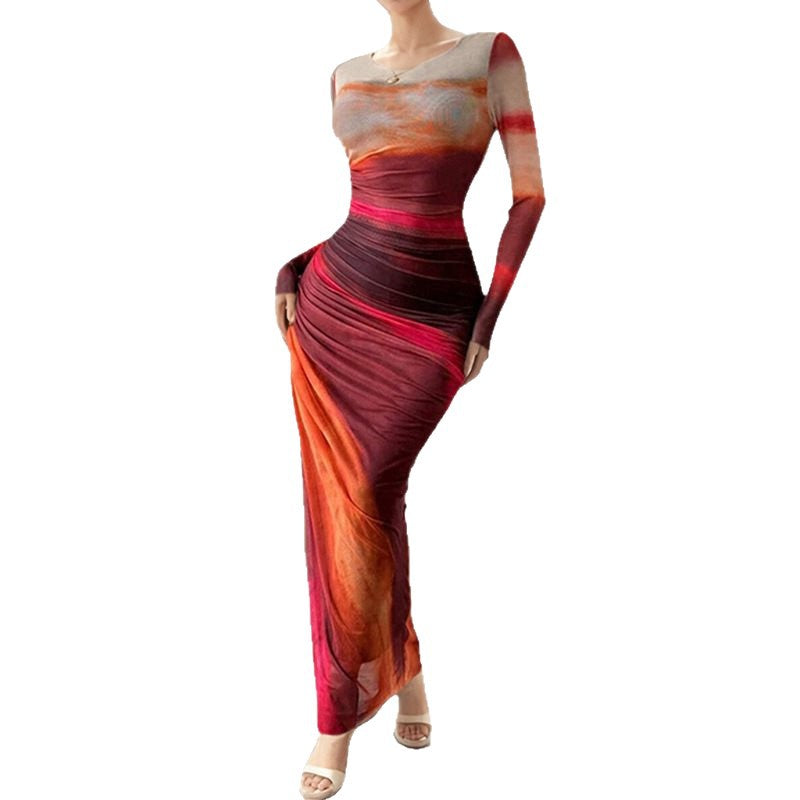 Elegant women's maxi dress with innovative gradient color Lune London