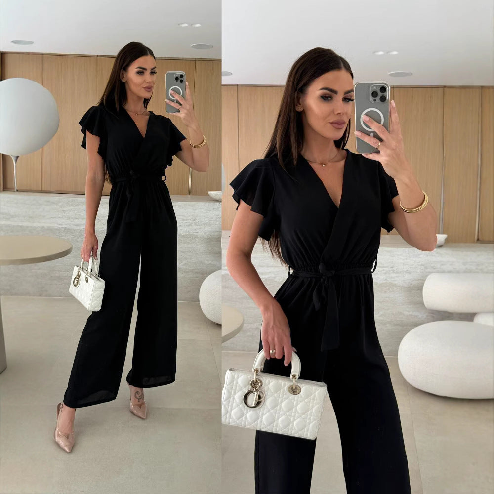 Ladies Wide Leg Ruffle Jumpsuit Lune London
