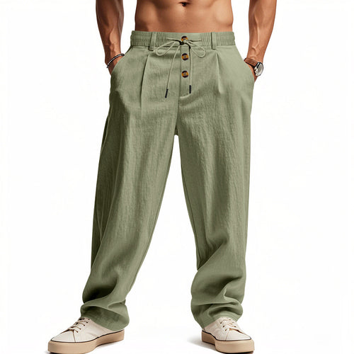 Casual linen pants for men with elastic waistband and practical buttons Amarae
