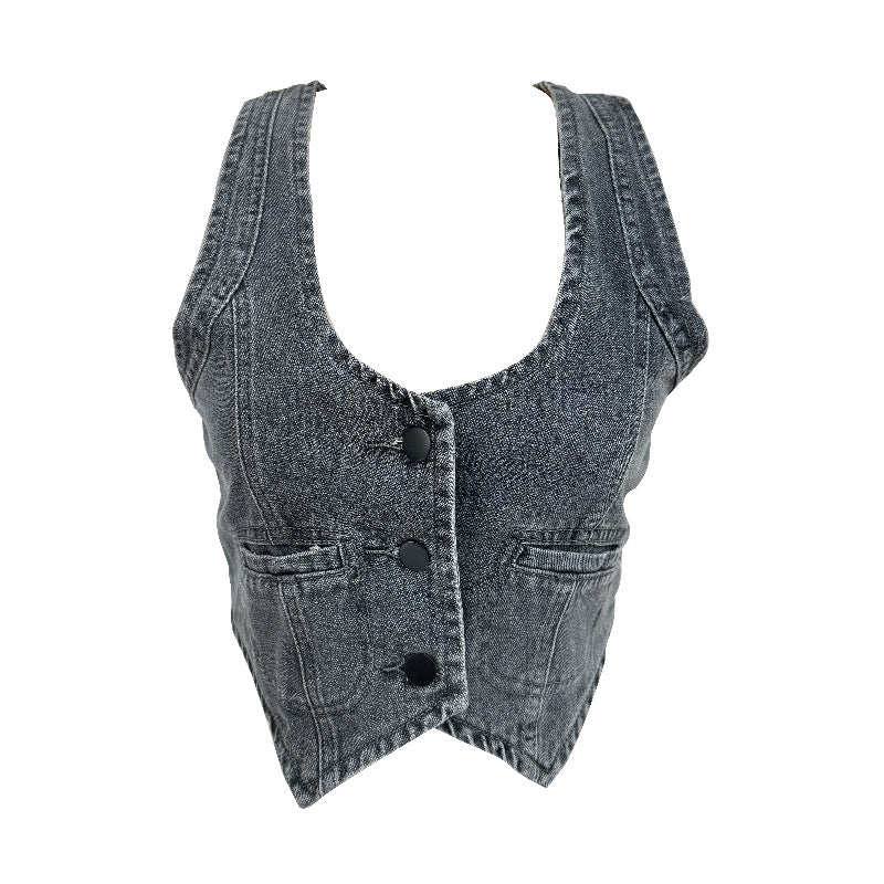Women's denim vest with modern V-neck and practical pockets Lune London