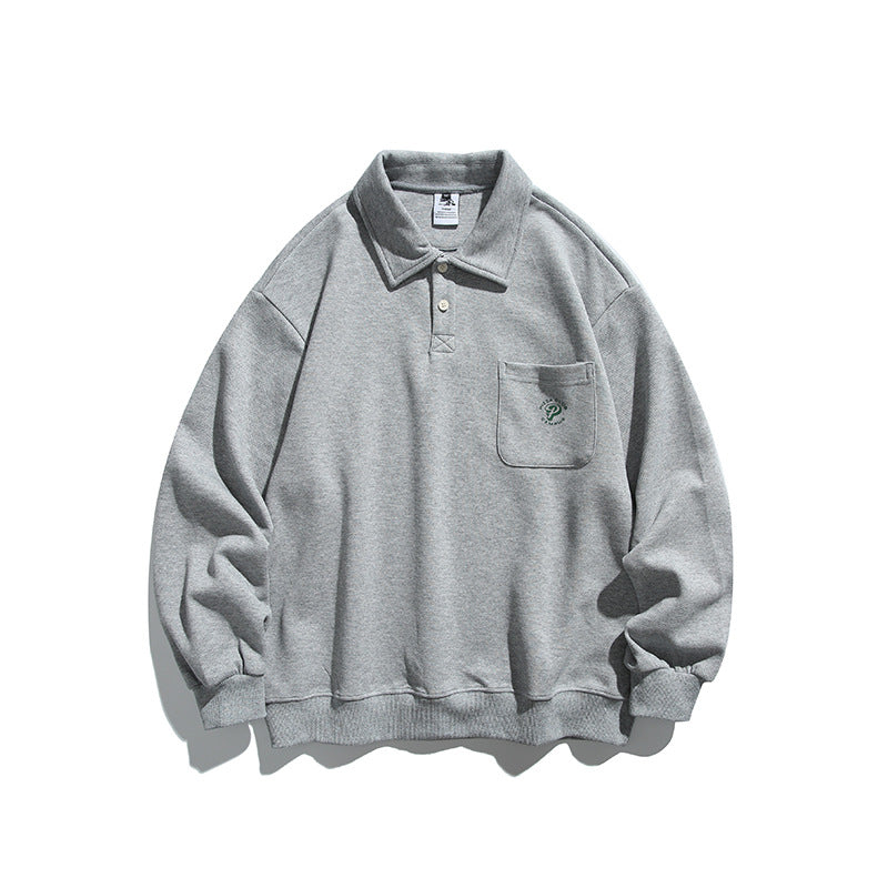 Unisex Oversize Polo Shirt Sweatshirt with Chest Pocket and Ribbed Hem Amarae