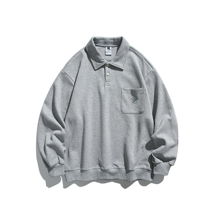 Unisex Oversize Polo Shirt Sweatshirt with Chest Pocket and Ribbed Hem Amarae