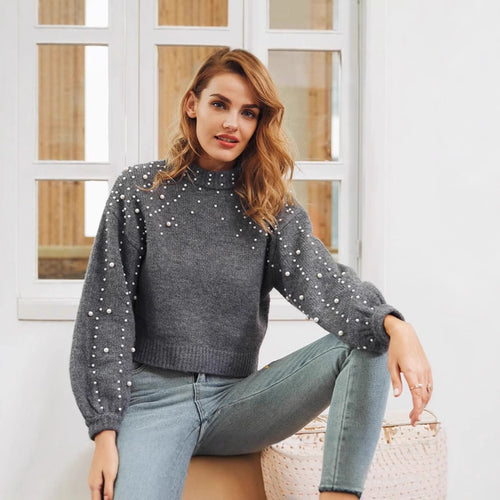 Elegant sweater for women with bead details and puff sleeves Amarae