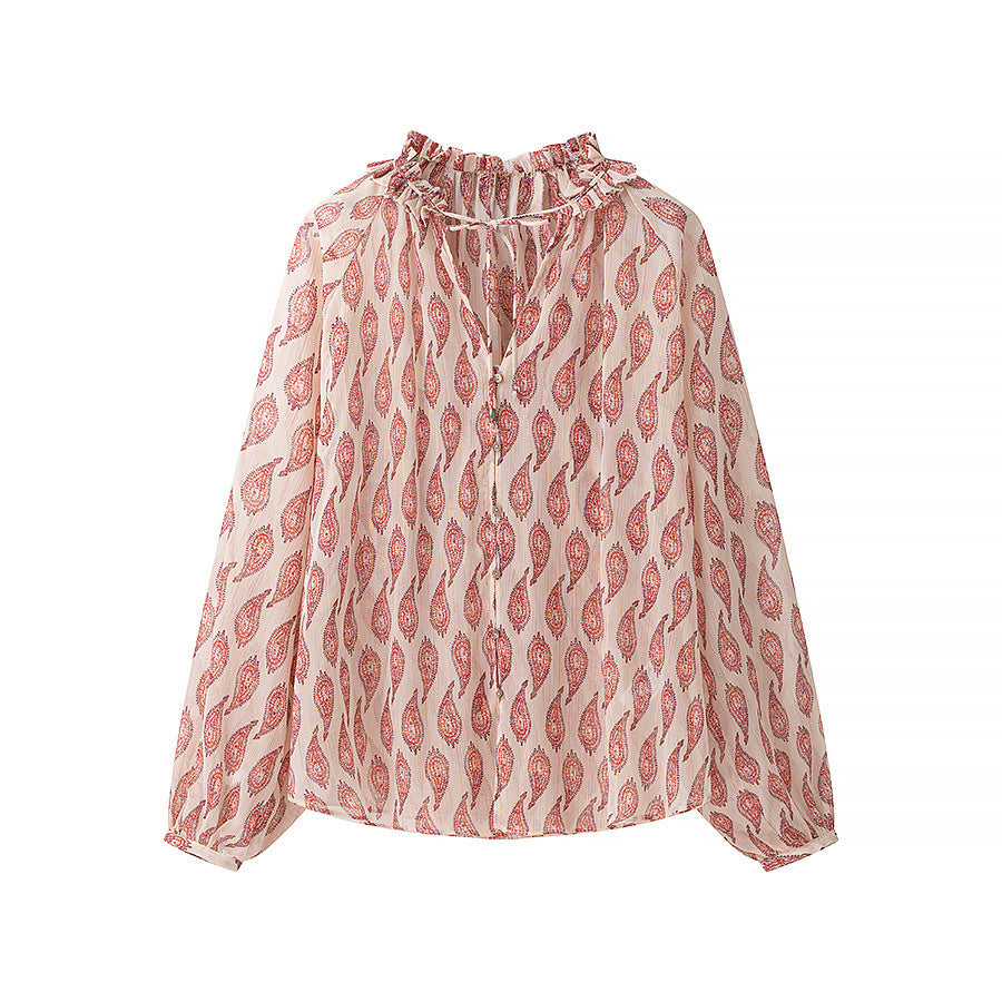 Women's chiffon blouse with ruffle collar and paisley print Amarae