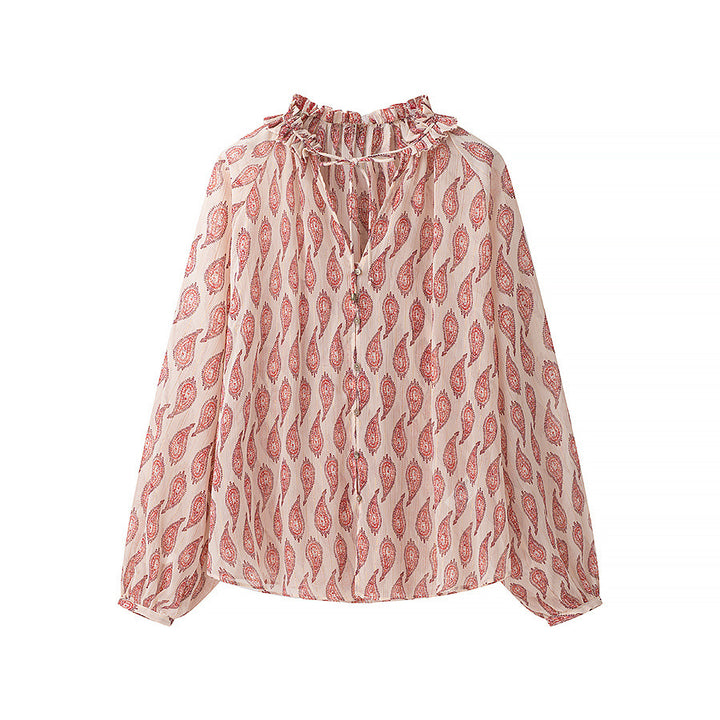 Women's chiffon blouse with ruffle collar and paisley print Amarae