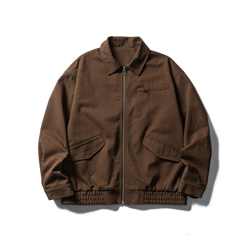 Men's Oversized Work Jacket with Full Zip, Chest Zip and Elastic Hem Band Amarae