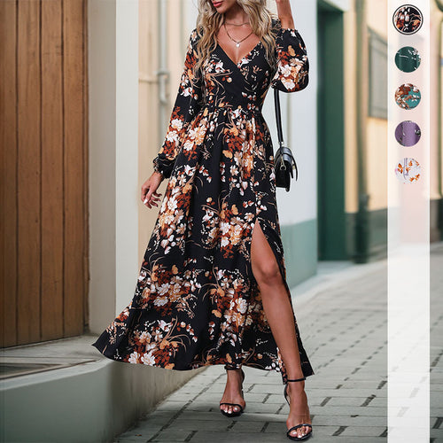 Maxi dress women with floral design and side slit Amarae