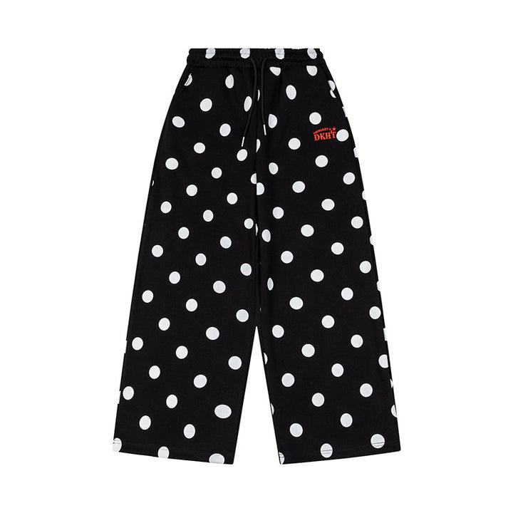 Women's Wide Culotte Sweatpants with Elastic Comfort Waistband and Polka Dot Print