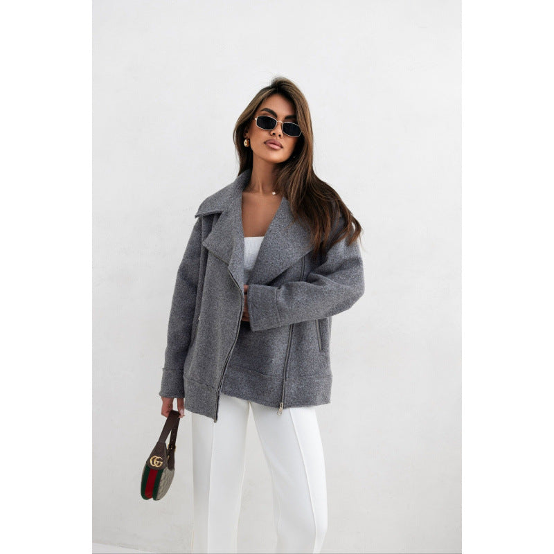 Veste en laine élégante et chaude pour dames avec fermeture éclair asymétrique Chic & Stil