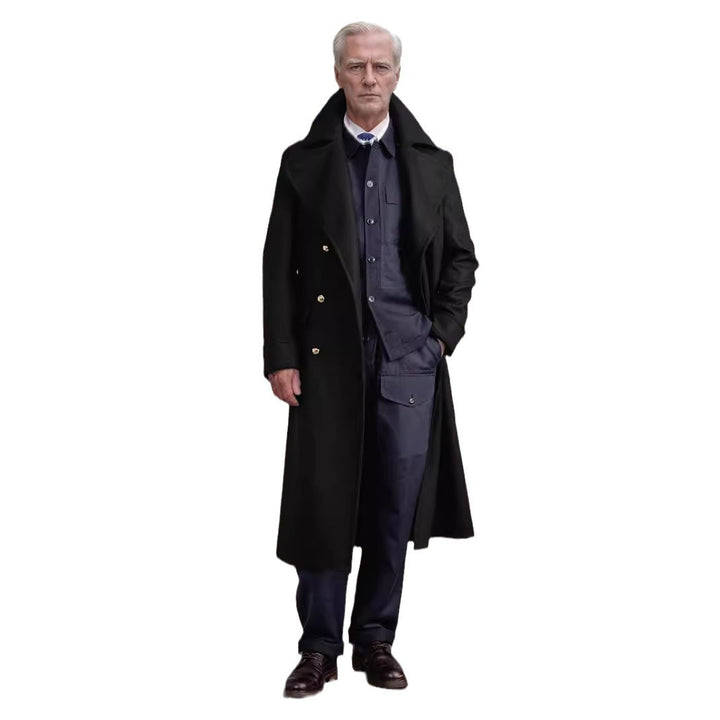 Elegant long coat for men with double-breasted closure and large lapels Lune London