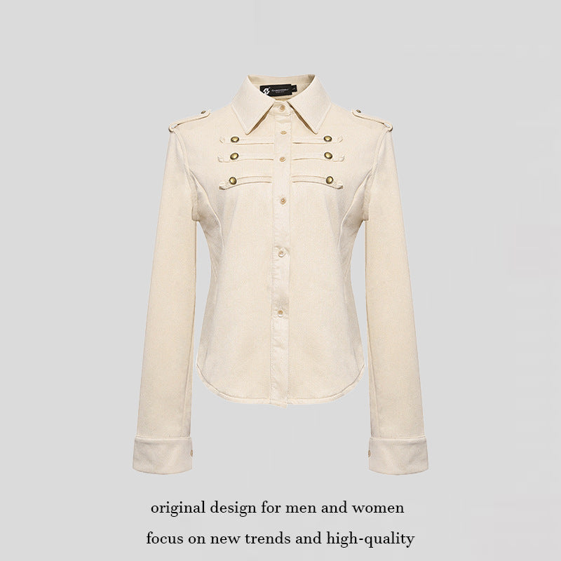 Ladies Military Velvet-Look Jacket with Epaulettes and Decorative Straps Amarae