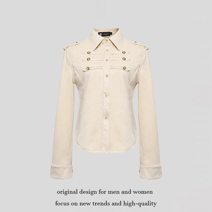 Ladies Military Velvet-Look Jacket with Epaulettes and Decorative Straps Amarae