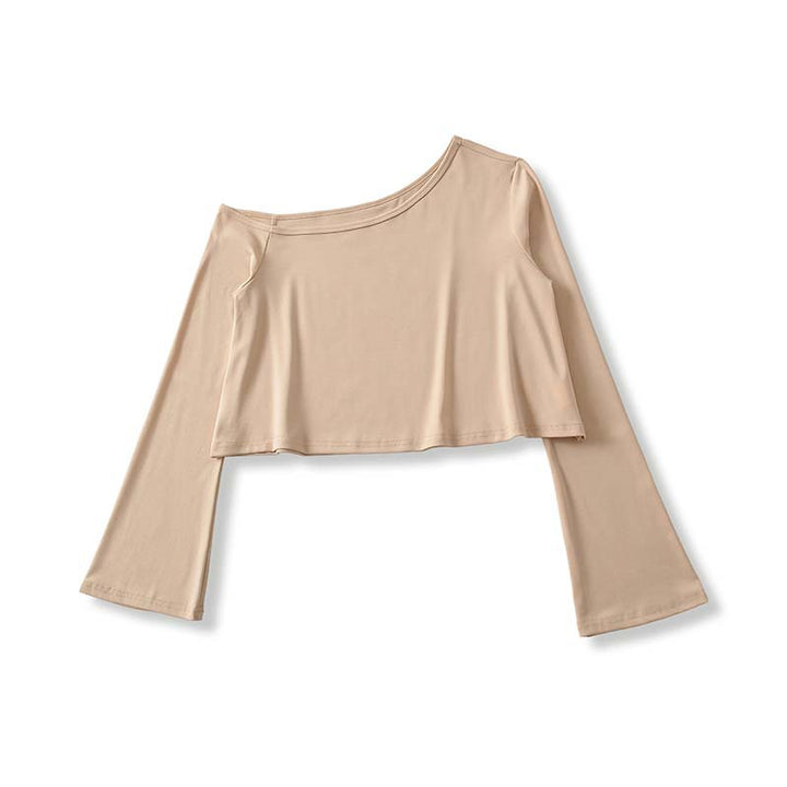 Women's Cropped Off-Shoulder Long Sleeve with Flared Trumpet Sleeves made of Jersey Amarae