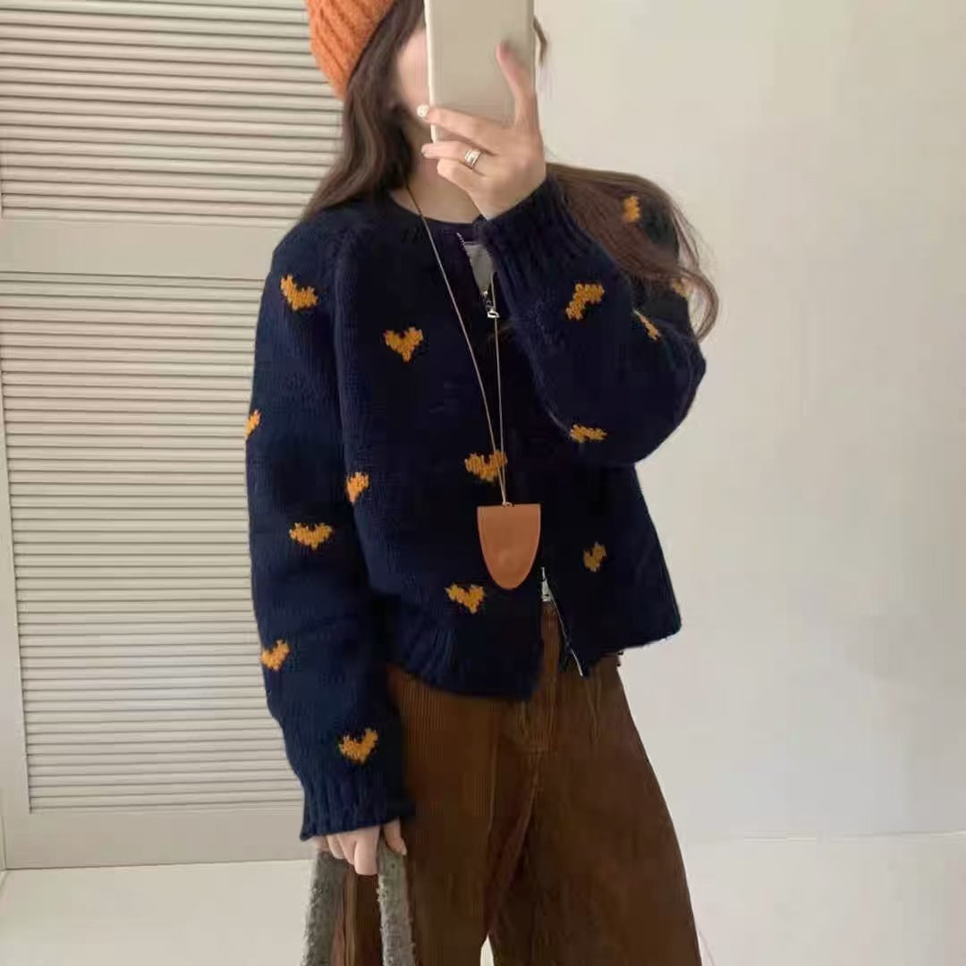 Knit jacket for women with heart-shaped pattern and relaxed fit Lune London