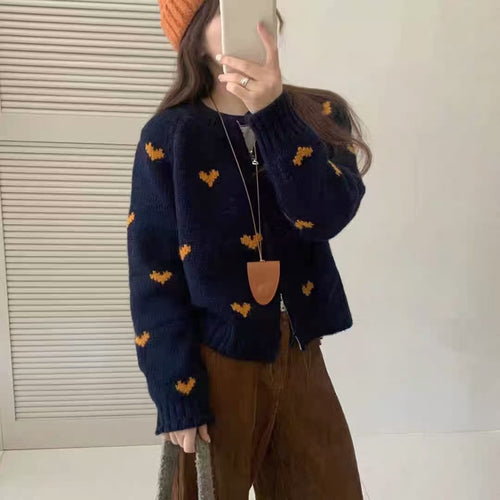 Knit jacket for women with heart-shaped pattern and relaxed fit Amarae