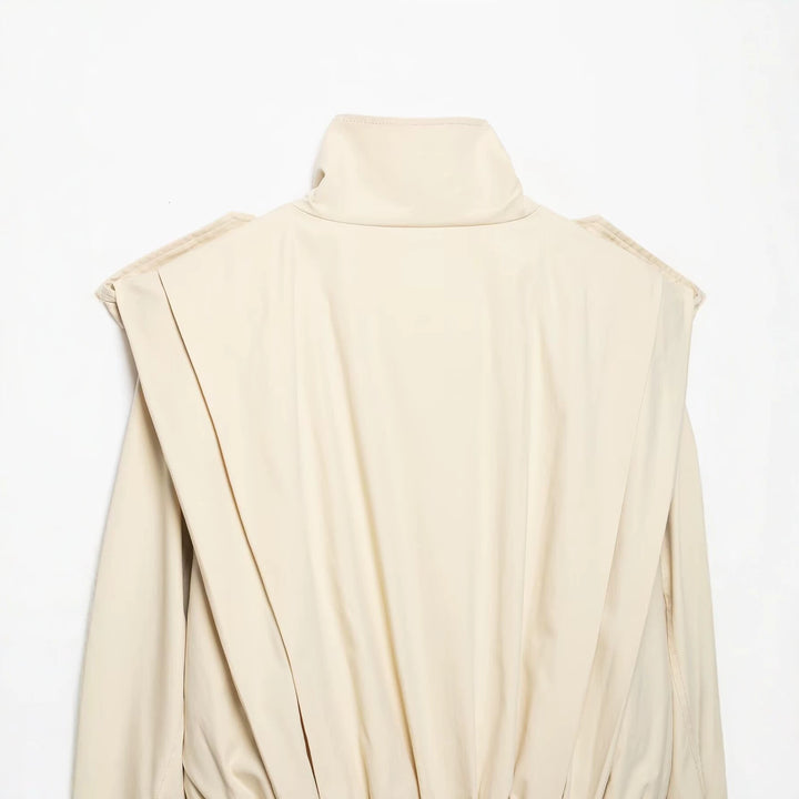 Women's Cropped Trench Coat in Cape Look with Double-Breasted Button Placket and High Stand Collar Amarae
