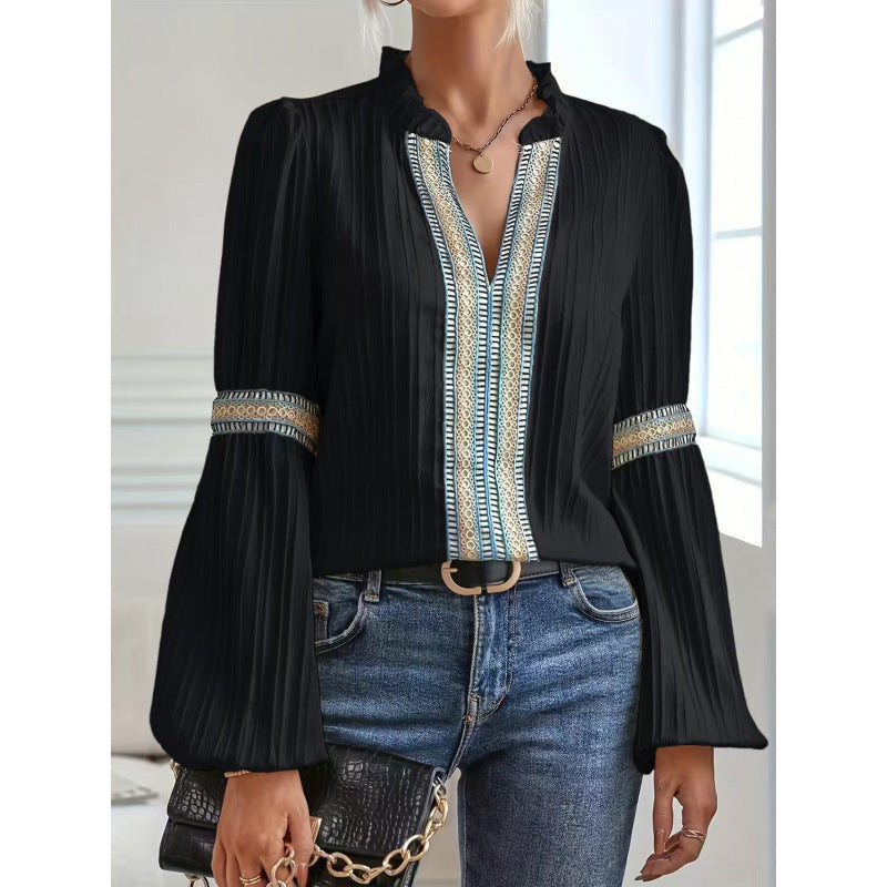Blouse plissée élégante pour femmes avec détails en volants Chic & Stil