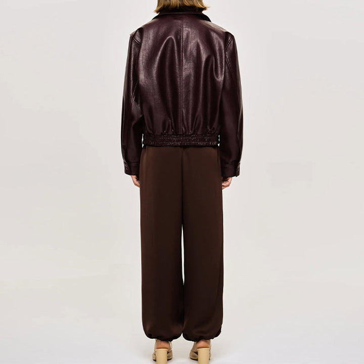 Ladies faux leather jacket with sporty design and elastic cuffs Lune London