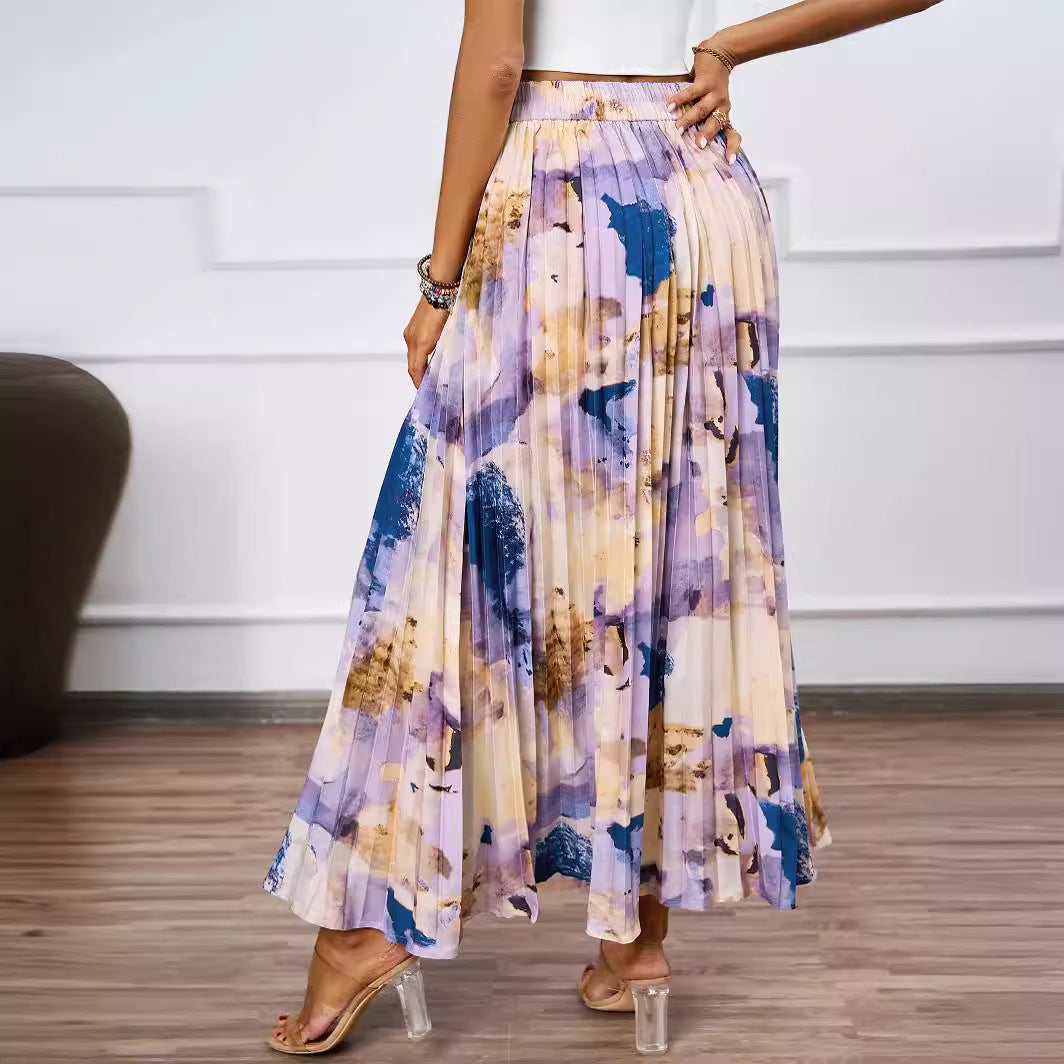 Maxi skirt for women with pleated details and floral design Chic & Stil