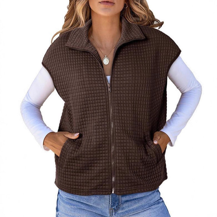 Women Lightweight Gaspé Knitted Vest with Pockets and High Collar Lune London