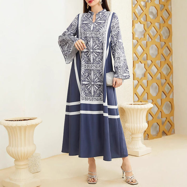Maxi dress for women with elegant high neck and flared sleeves Lune London