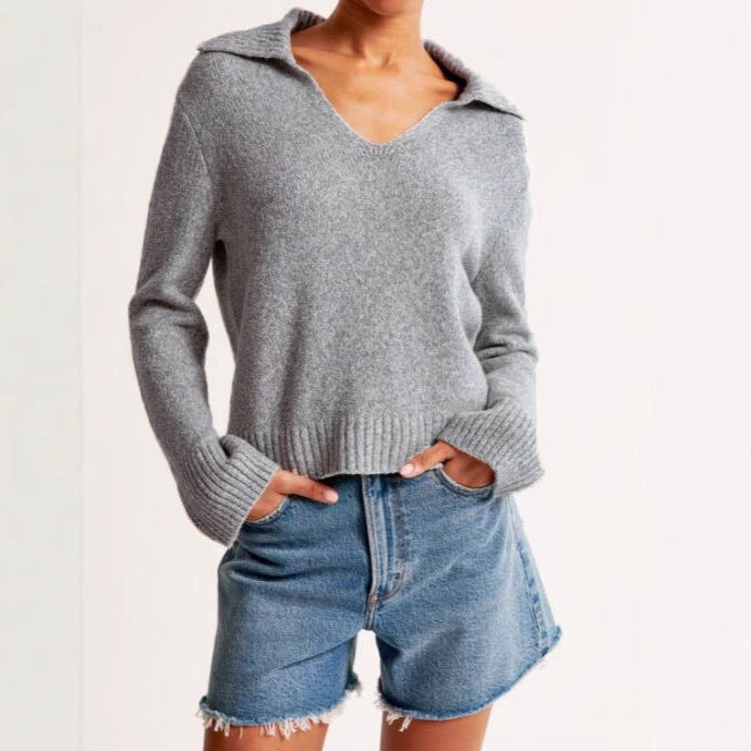 Pull femme avec large col et texture de poignet côtelé Chic & Stil