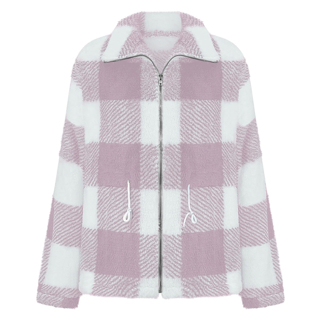 Fleece jacket for women with a trendy check pattern and practical pockets Lune London