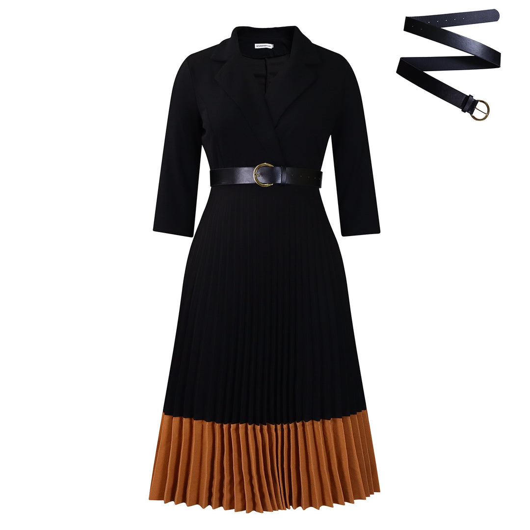 Elegant pleated dress for women with fitted blazer top and belt Lune London