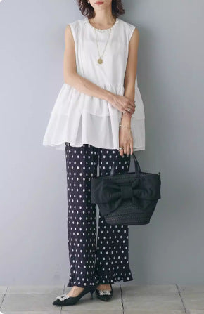 Ladies Fluid Peplum Top and Polka Dot Pants Set Lune London