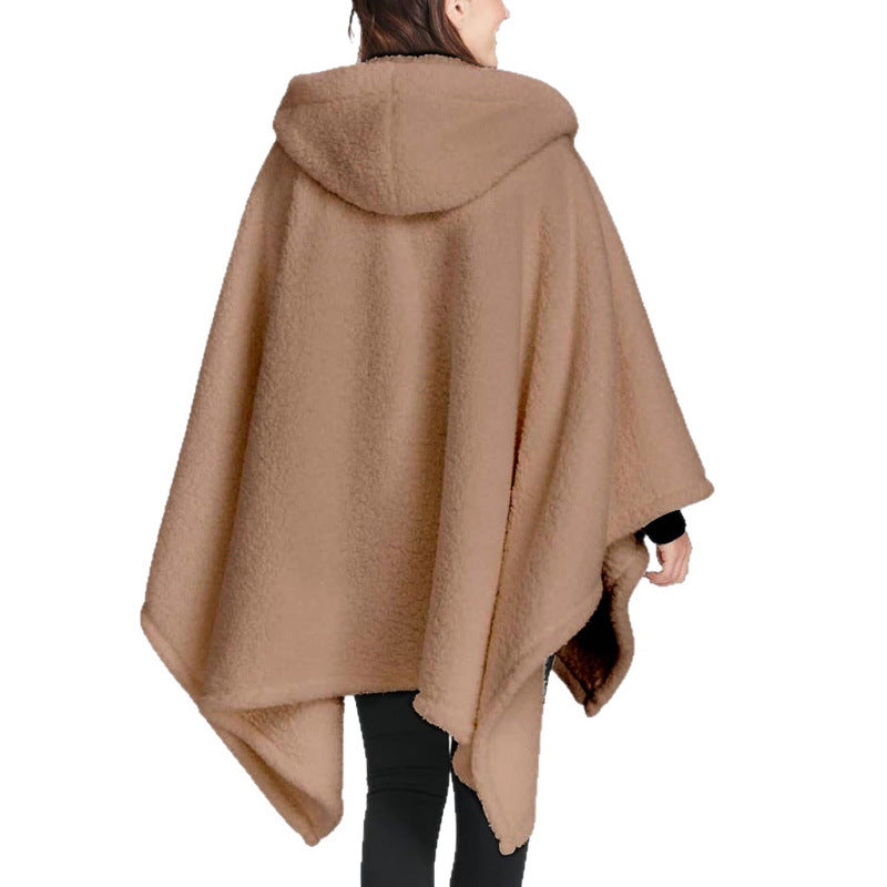 Women's Hooded Poncho made of Teddy Fleece with Applied Pockets Amarae