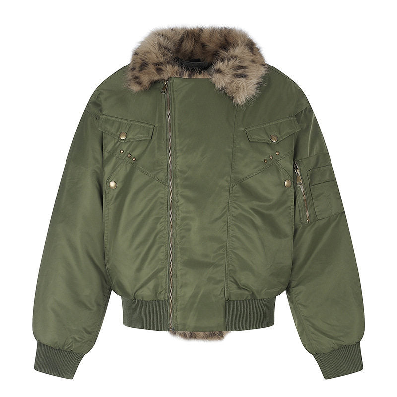 Women's padded bomber jacket with faux fur collar and utility details Amarae