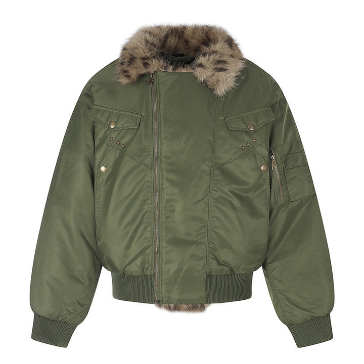 Women's padded bomber jacket with faux fur collar and utility details Amarae