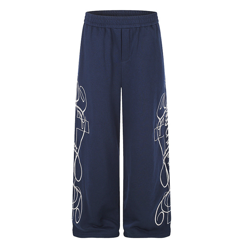 Women's Wide Palazzo Sweatpants with Elastic Comfort Waistband and Decorative Side Embroidery Amarae