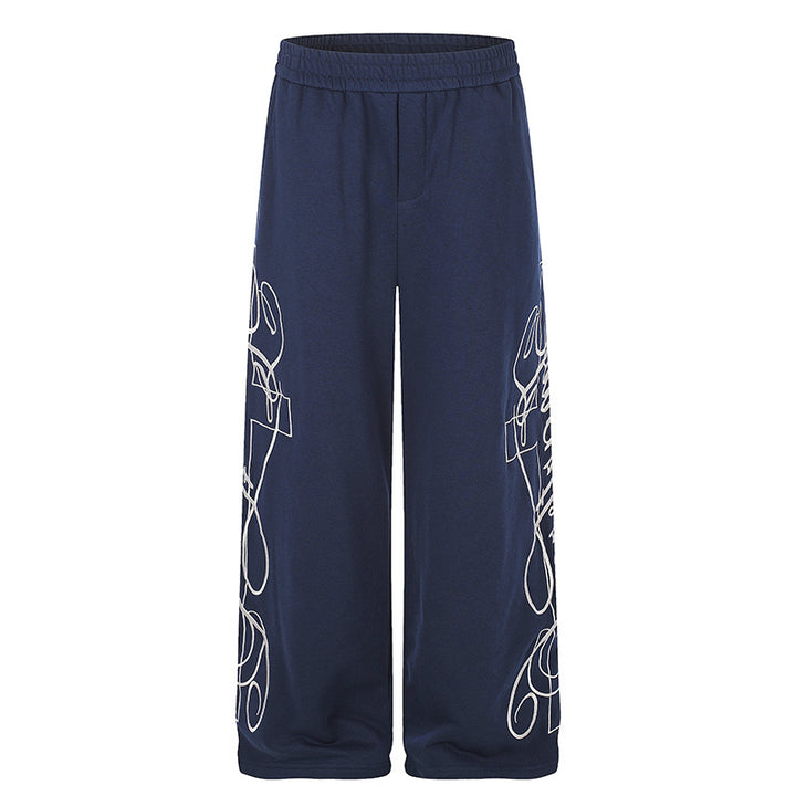 Women's Wide Palazzo Sweatpants with Elastic Comfort Waistband and Decorative Side Embroidery Amarae