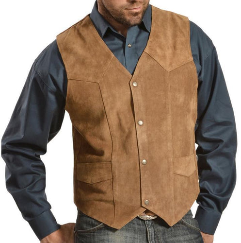 Amarae | Men's suede vest with side pockets and snap button closure