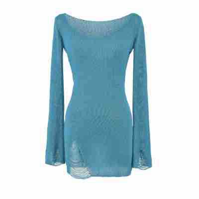 Women's fine knit tunic with bateau neckline, figure-hugging and bell sleeves Amarae