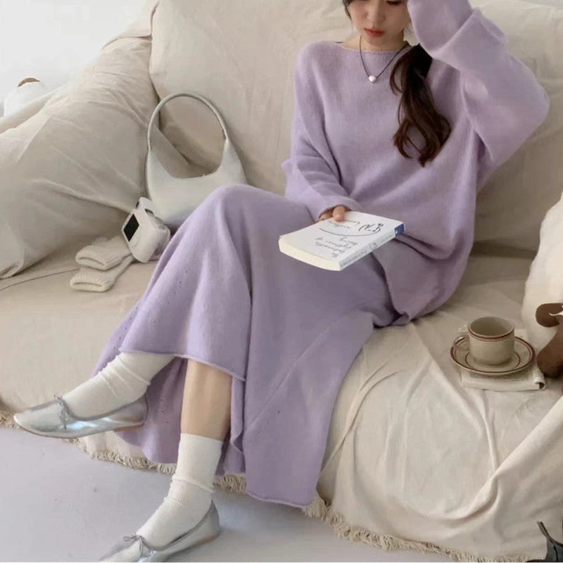 Robe tricotée pour femmes au design décontracté à épaules dénudées avec une coupe ample
