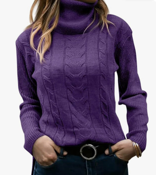 Lune London | Women's Sweater with Stand-Up Collar and Cable Pattern