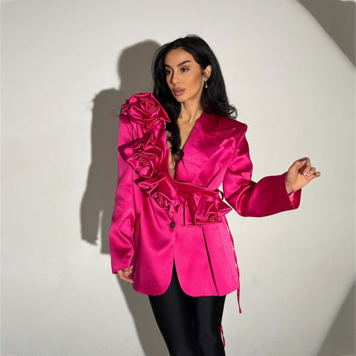 Women's jacket with voluminous ruffle details and an elegant collar Amarae