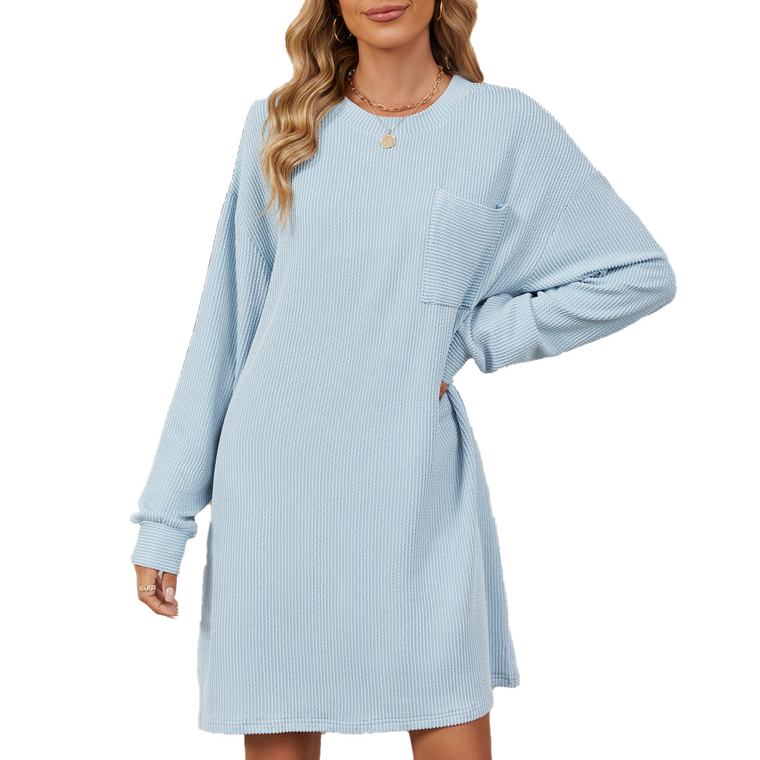 Casual long dress for women with long sleeves, practical pockets, and modern structured design Lune London