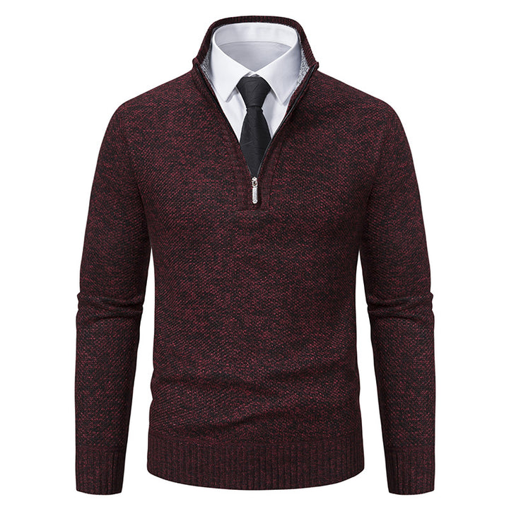 Elegant knitted sweater for men with half-zip and textured surface Lune London