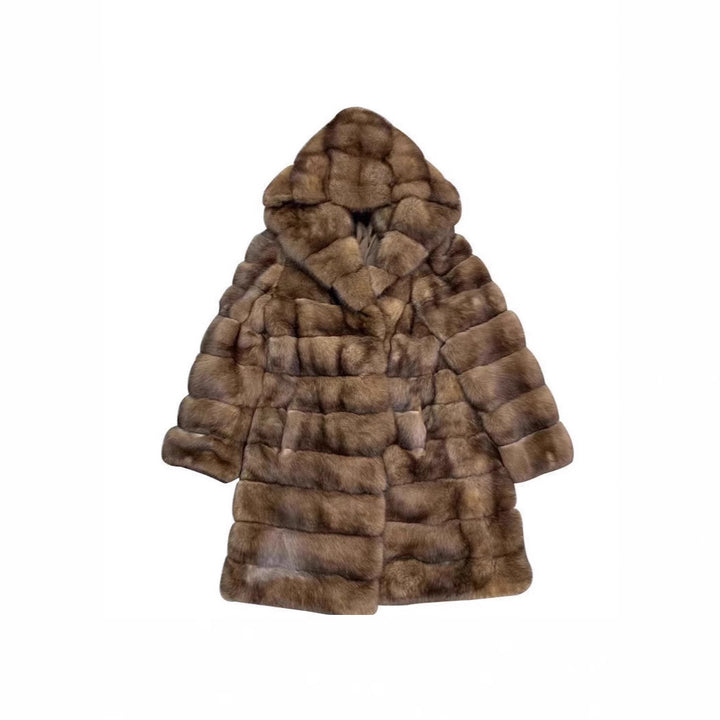 Luxury hooded coat for women in high-quality faux fur Lune London