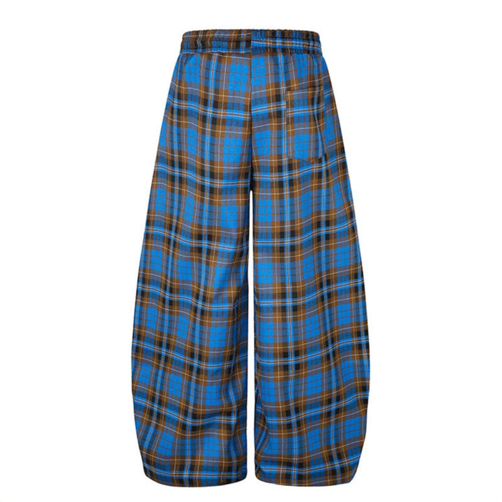 Ladies Extra-wide Checked Palazzo Lounge Pants with Elastic Comfort Waistband, Drawstring and Adjustable Hem Cord
