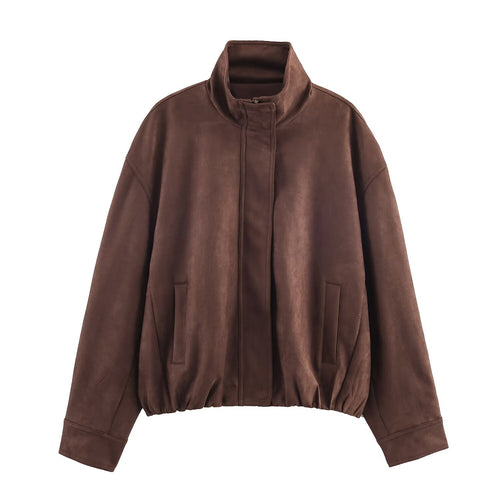 Fashion women's jacket with high collar and elastic belt Amarae