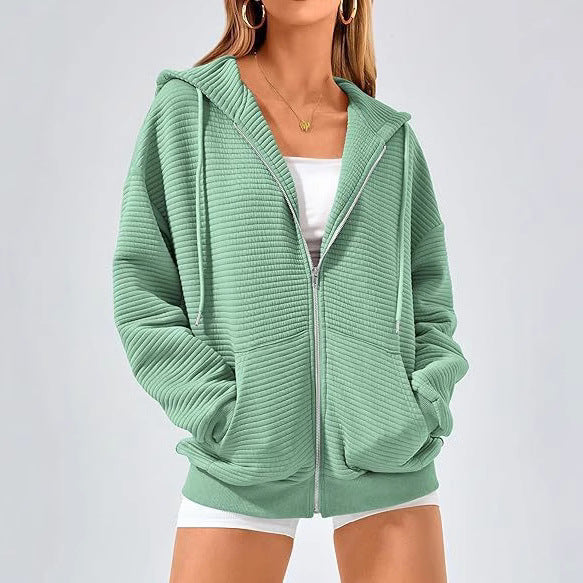 Ladies stylish hooded jacket with textured design and zipper Amarae