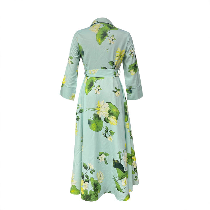 Maxi dress for women with floral patterns and wrapped belt Lune London