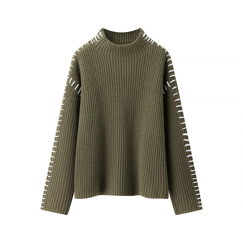 Chunky knit sweater for women with high collar and decorative details Lune London